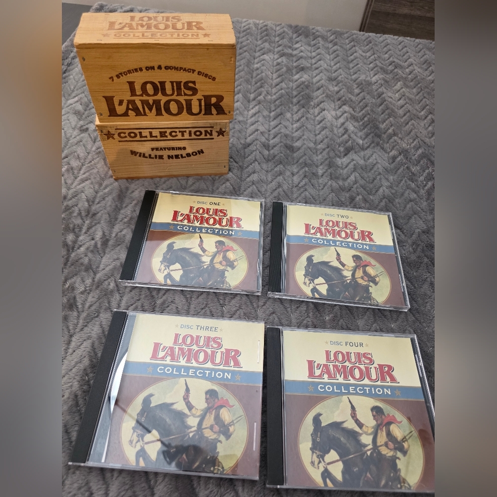 Louis L'amour Collection W/ Willie Nelson Stories On Cd Wooden Box Western 90s